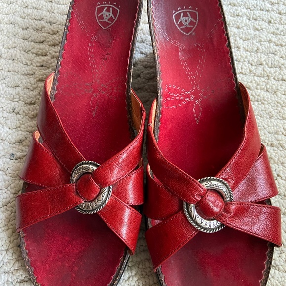 Ariat Red Leather Cork Wedge Sandals - Picture 2 of 8